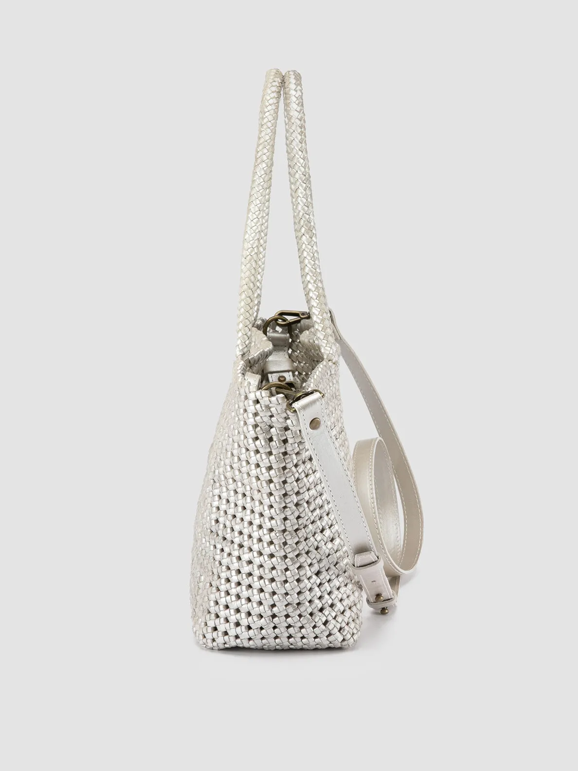 SUSAN 009 - Silver Woven Leather Shoulder Bag