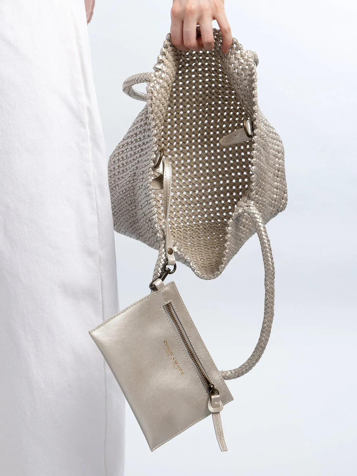 SUSAN 009 - Silver Woven Leather Shoulder Bag