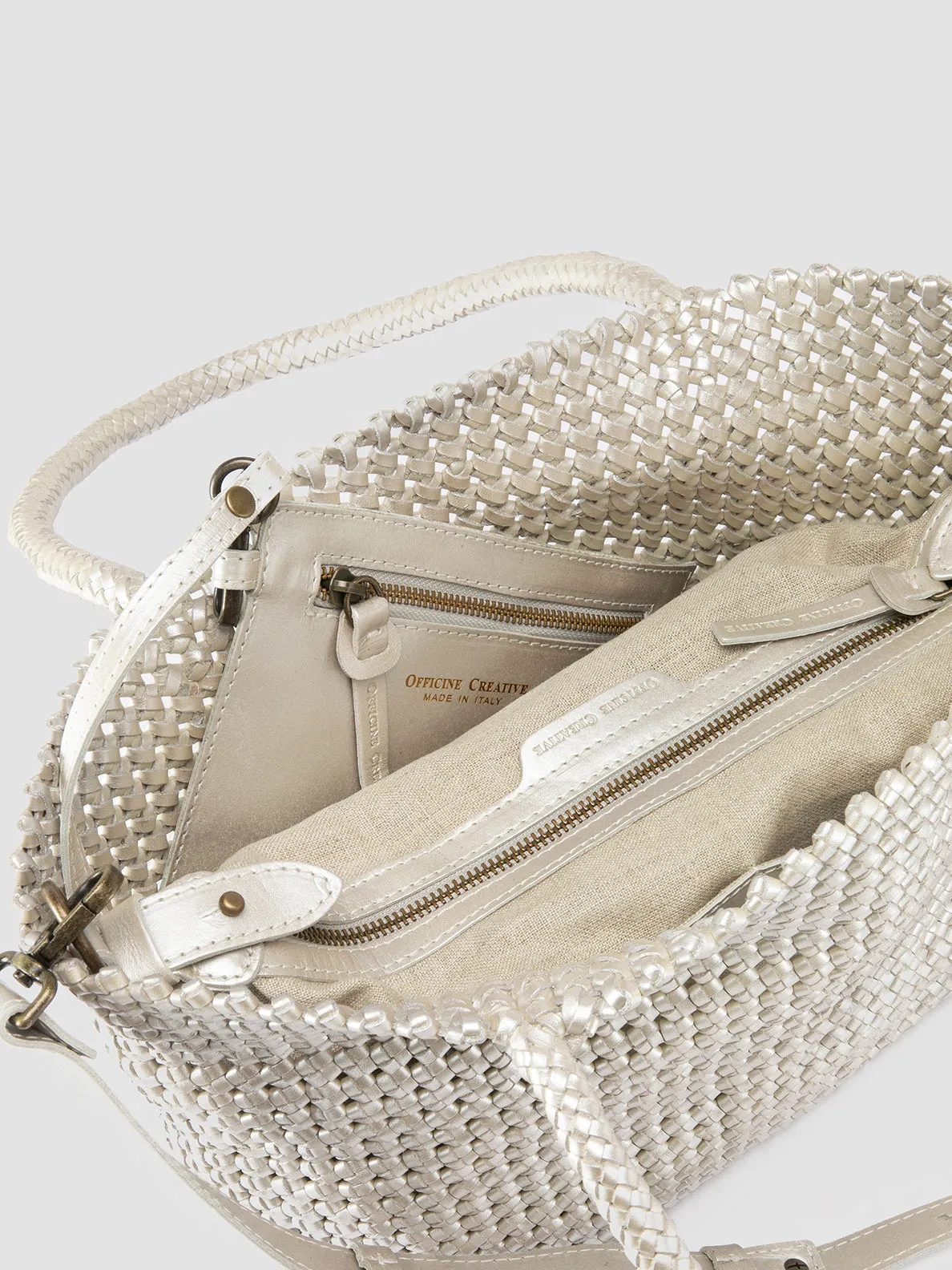 SUSAN 009 - Silver Woven Leather Shoulder Bag