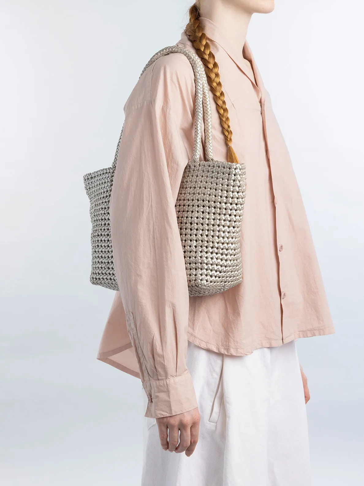 SUSAN 009 - Silver Woven Leather Shoulder Bag