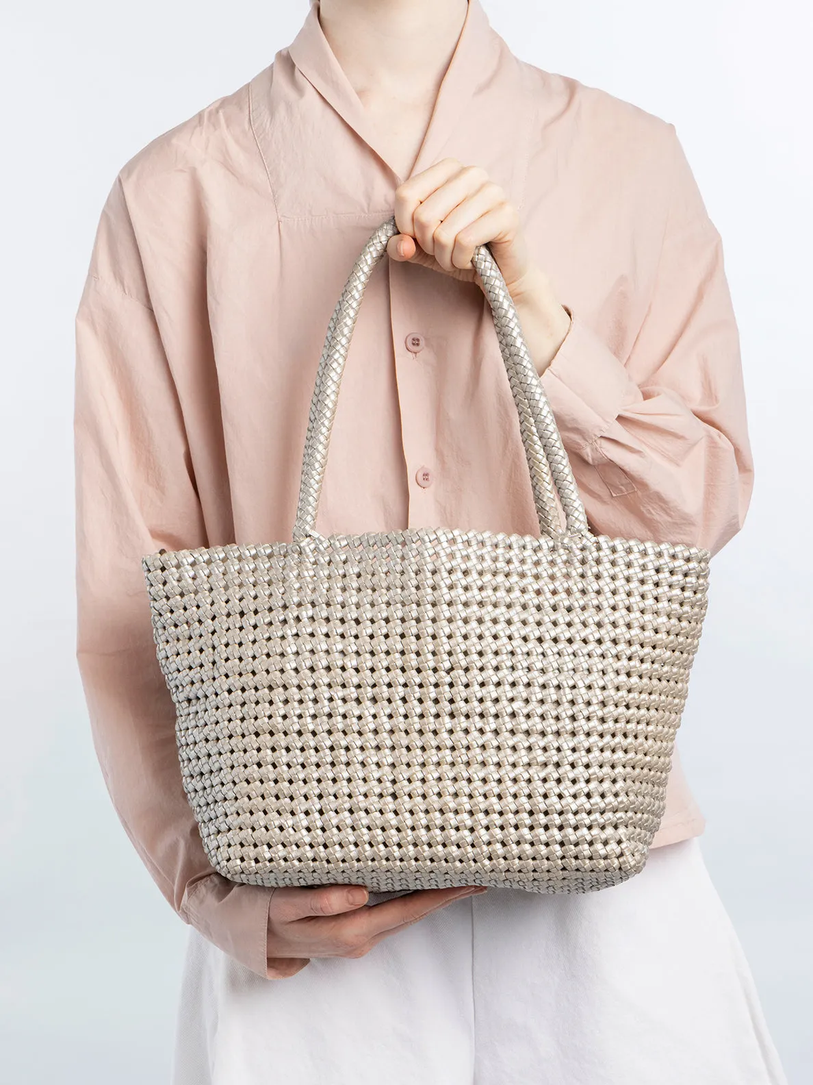 SUSAN 009 - Silver Woven Leather Shoulder Bag