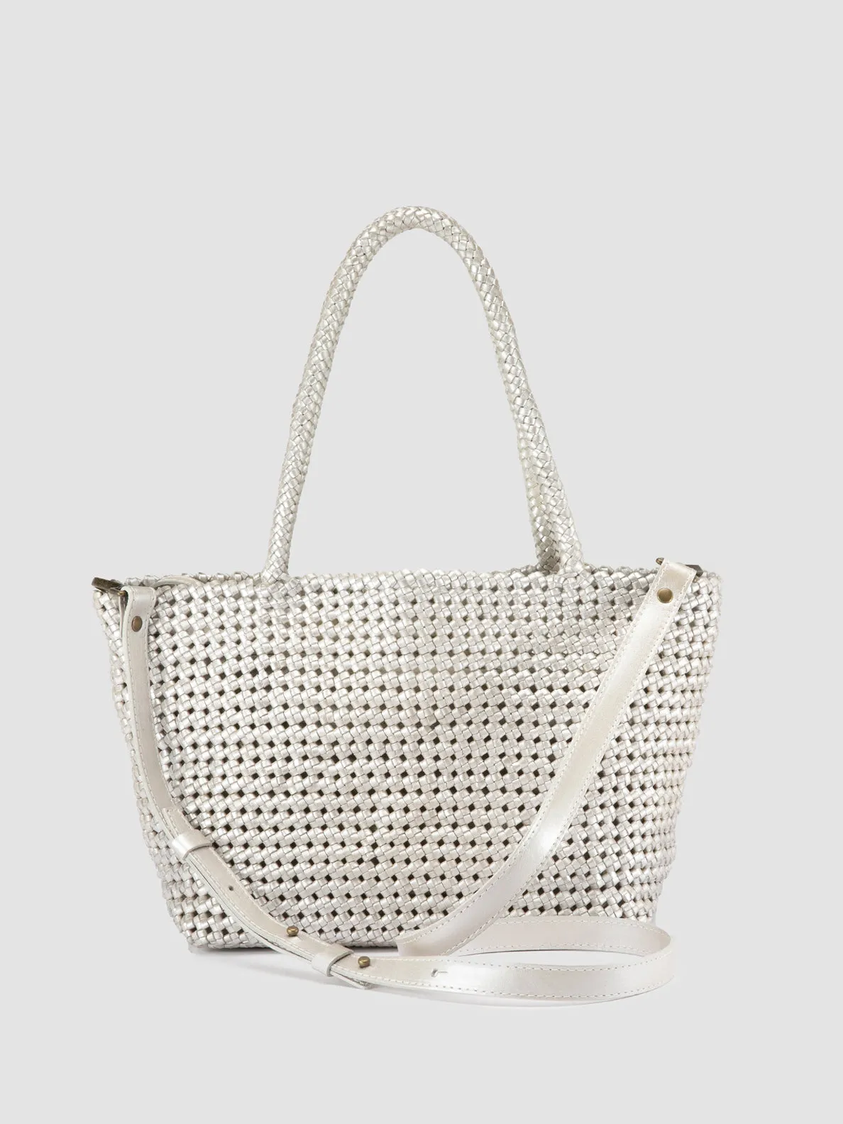 SUSAN 009 - Silver Woven Leather Shoulder Bag