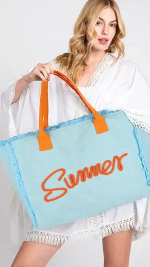 SWEET SUMMERTIME TOTE BAG (Sky/Tangerine)