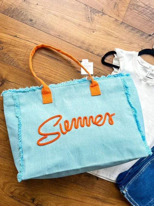 SWEET SUMMERTIME TOTE BAG (Sky/Tangerine)