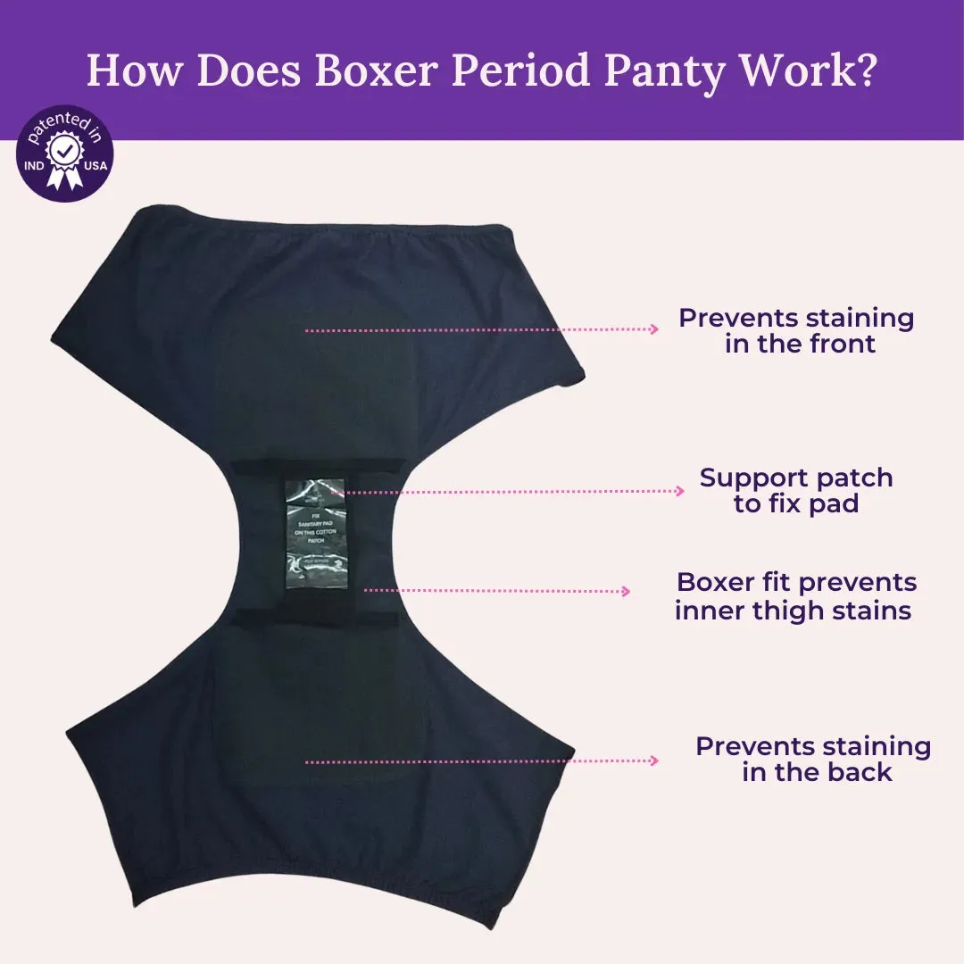 Teen Modal Period Panties | Boxer Fit For Heavy Flow | Prevents Front, Back & Inner Thigh Stains | 2 Pack