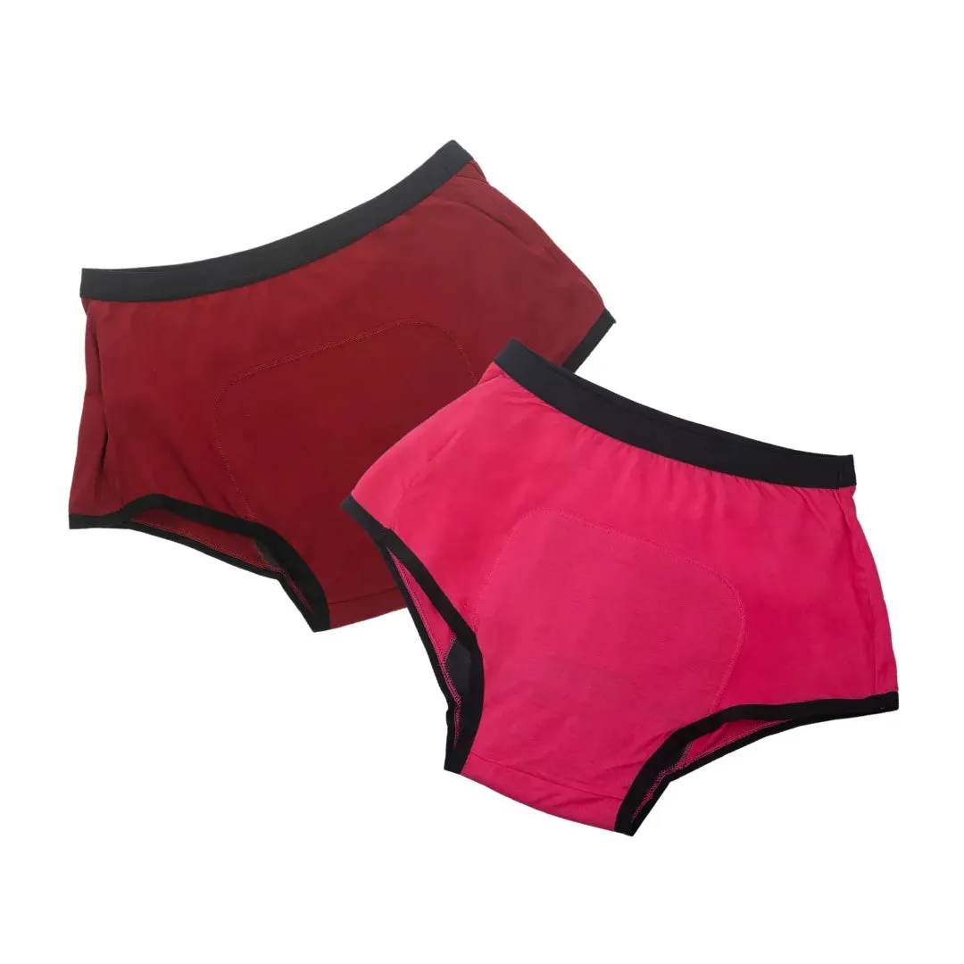 Teen Modal Period Panties | Boxer Fit For Heavy Flow | Prevents Front, Back & Inner Thigh Stains | 2 Pack
