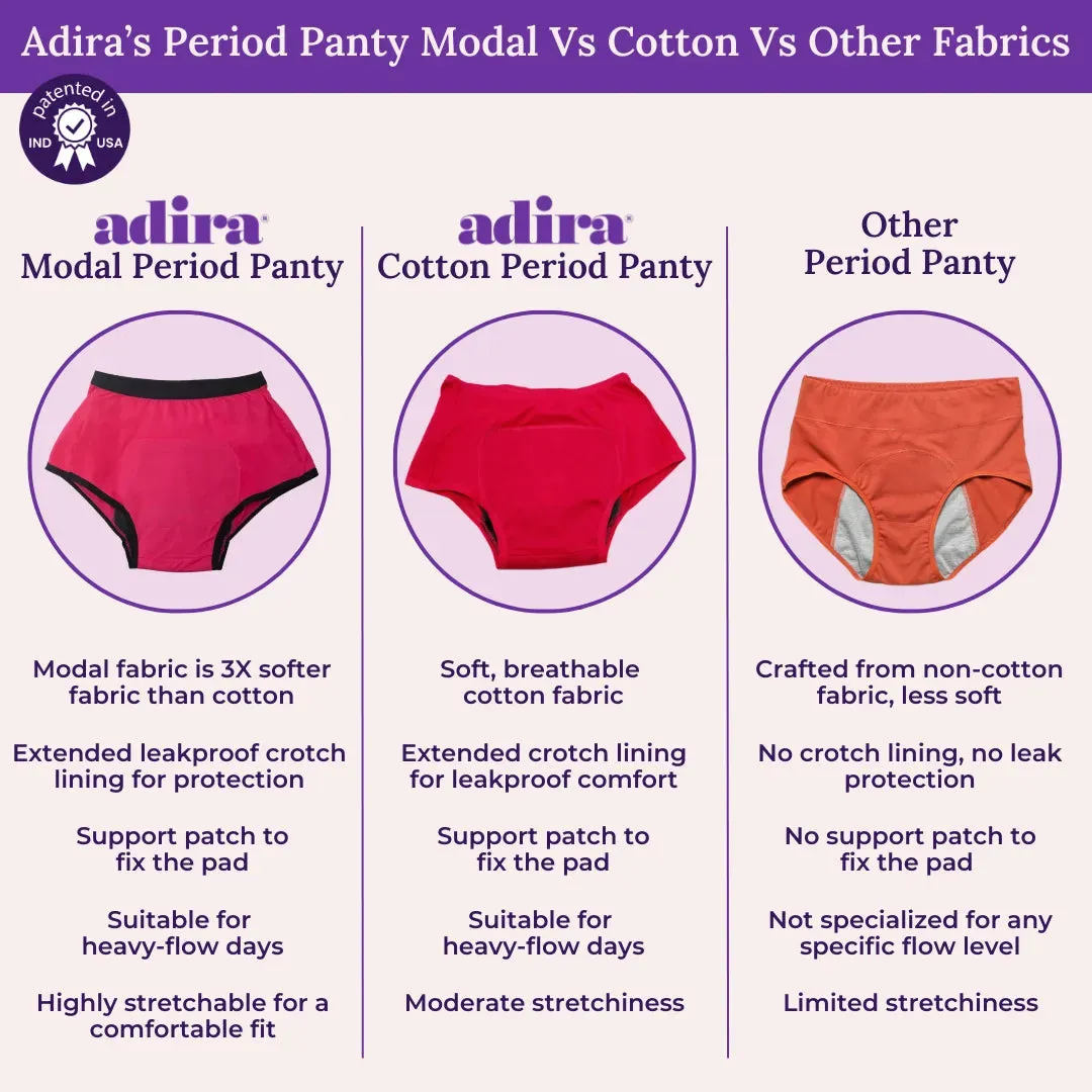 Teen Modal Period Panties | Boxer Fit For Heavy Flow | Prevents Front, Back & Inner Thigh Stains | 2 Pack