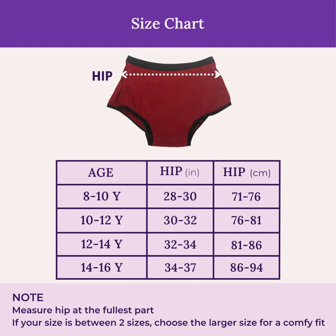Teen Modal Period Panties | Boxer Fit For Heavy Flow | Prevents Front, Back & Inner Thigh Stains | 2 Pack