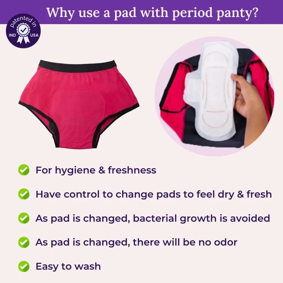 Teen Modal Period Panties | Boxer Fit For Heavy Flow | Prevents Front, Back & Inner Thigh Stains | 2 Pack
