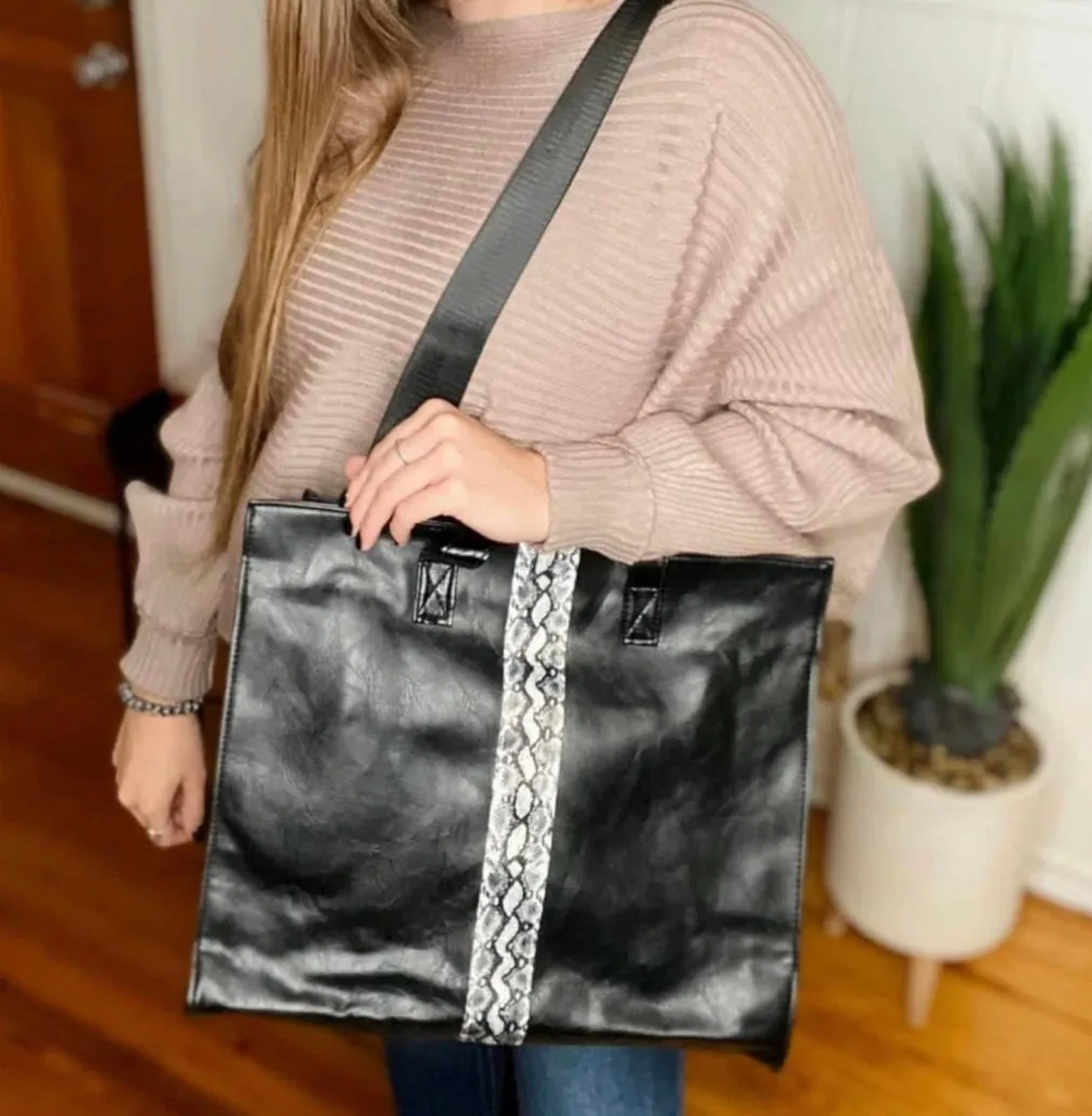 The Black Animal Print Tote Bag With Straps