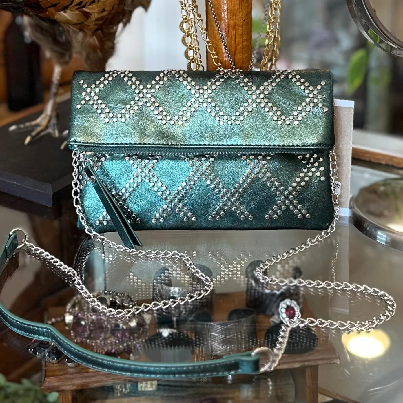 The EMERALD CITY Clutch in Metallic Green