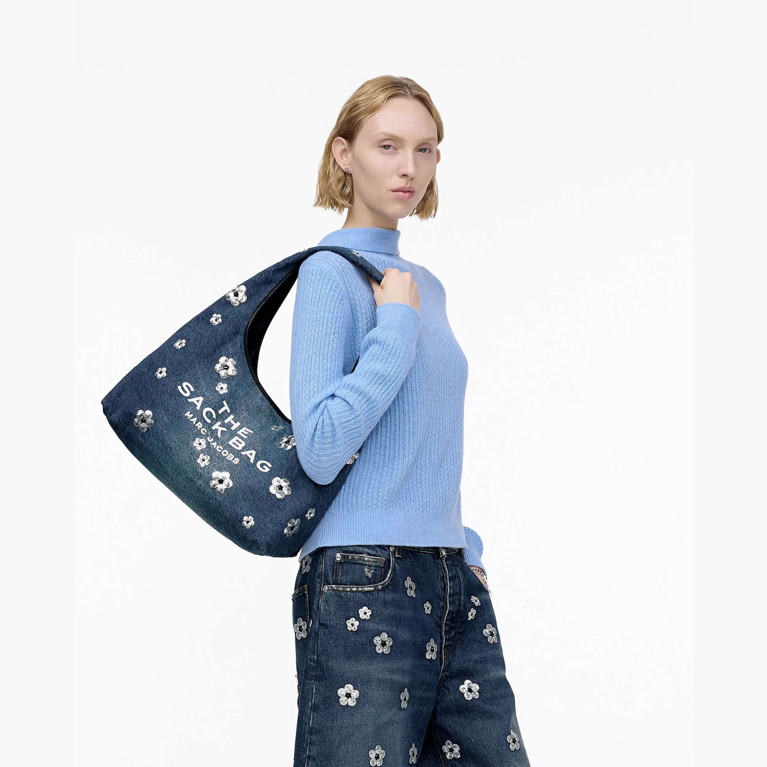 The Sequin Daisy Denim Sack Bag