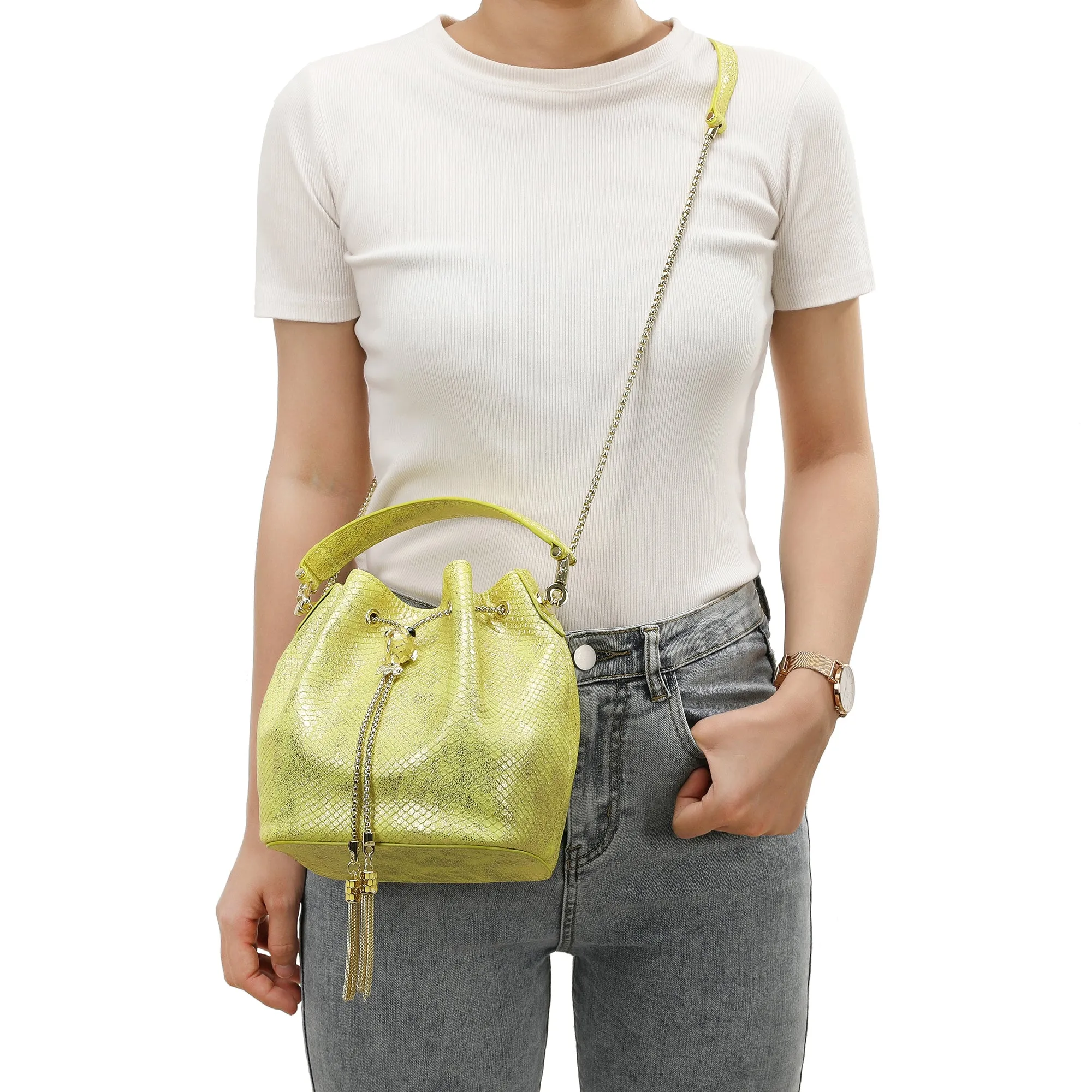 Tiffany & Fred Snake Pattern Leather Drawstring/ Shoulder Bag