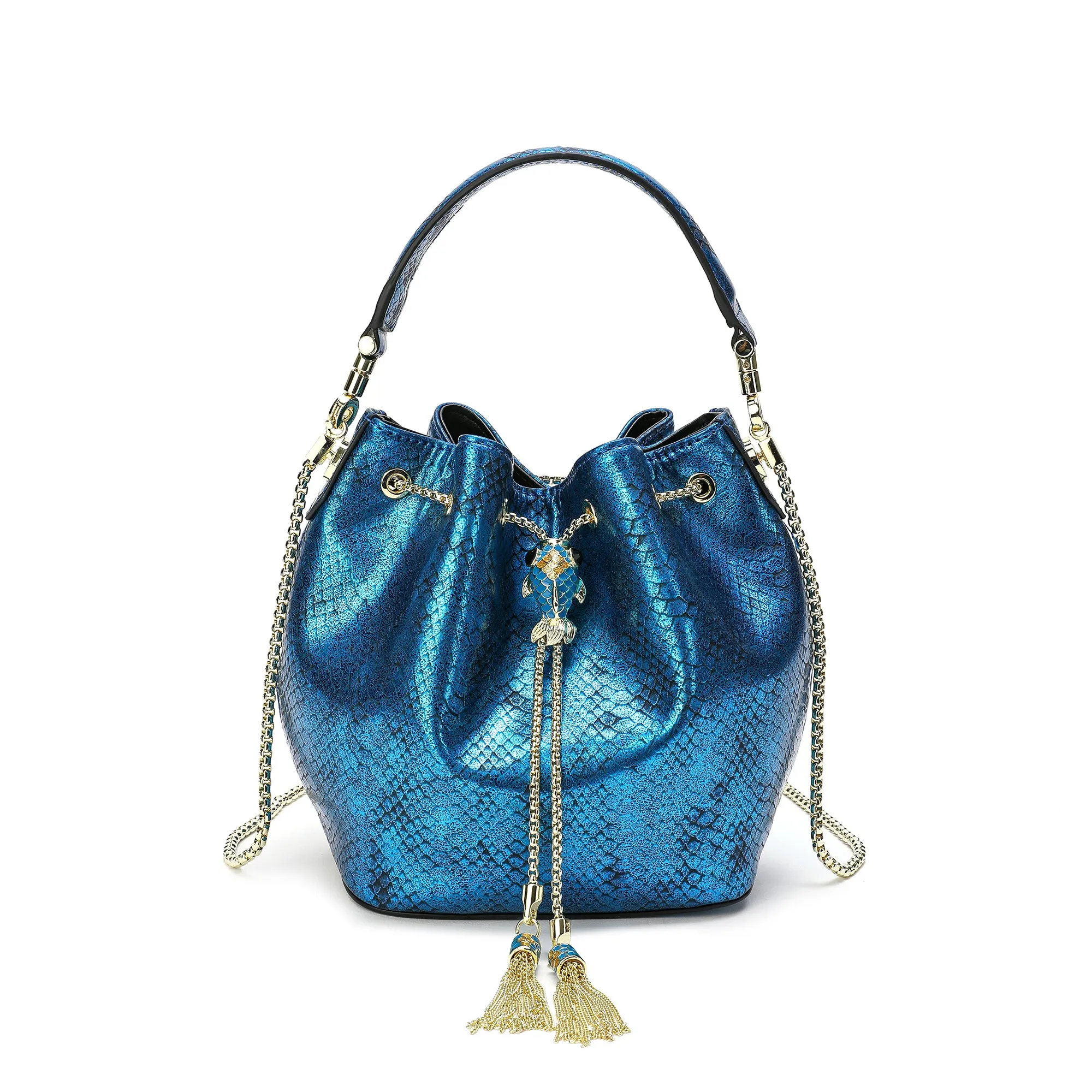 Tiffany & Fred Snake Pattern Leather Drawstring/ Shoulder Bag