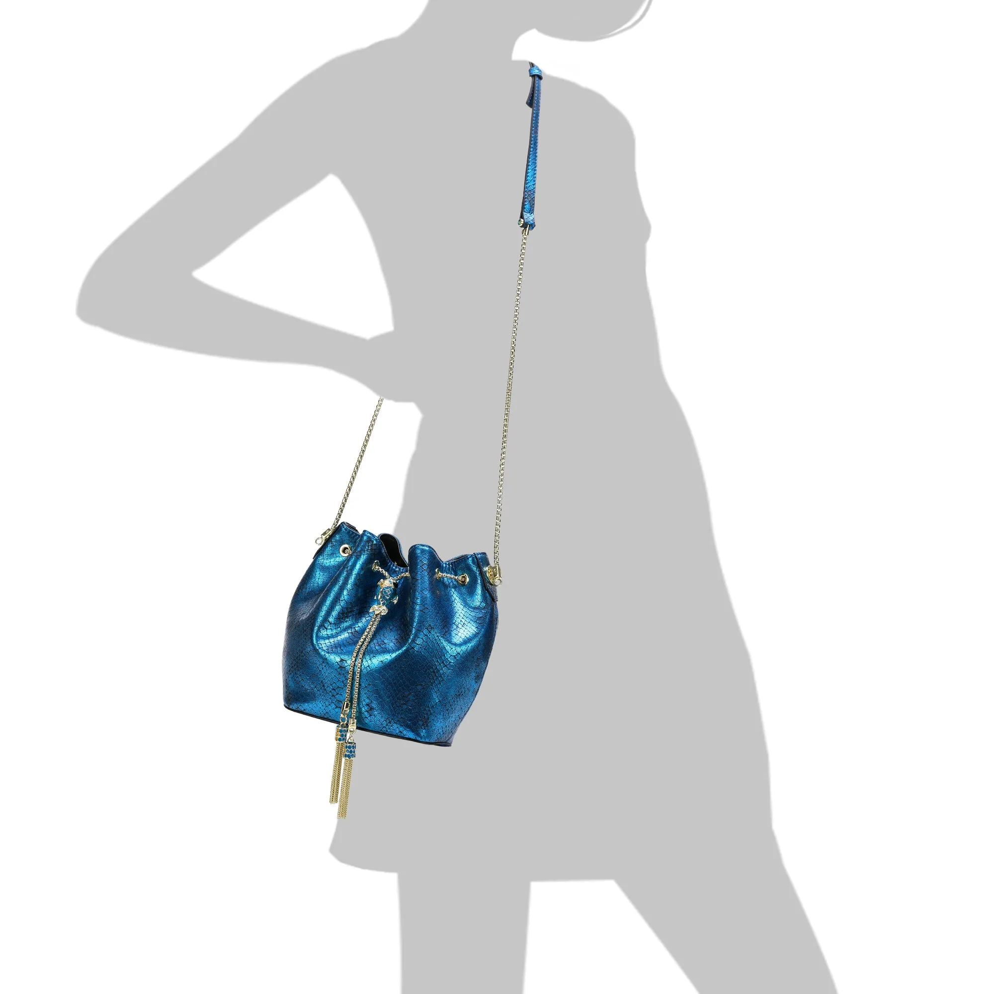 Tiffany & Fred Snake Pattern Leather Drawstring/ Shoulder Bag