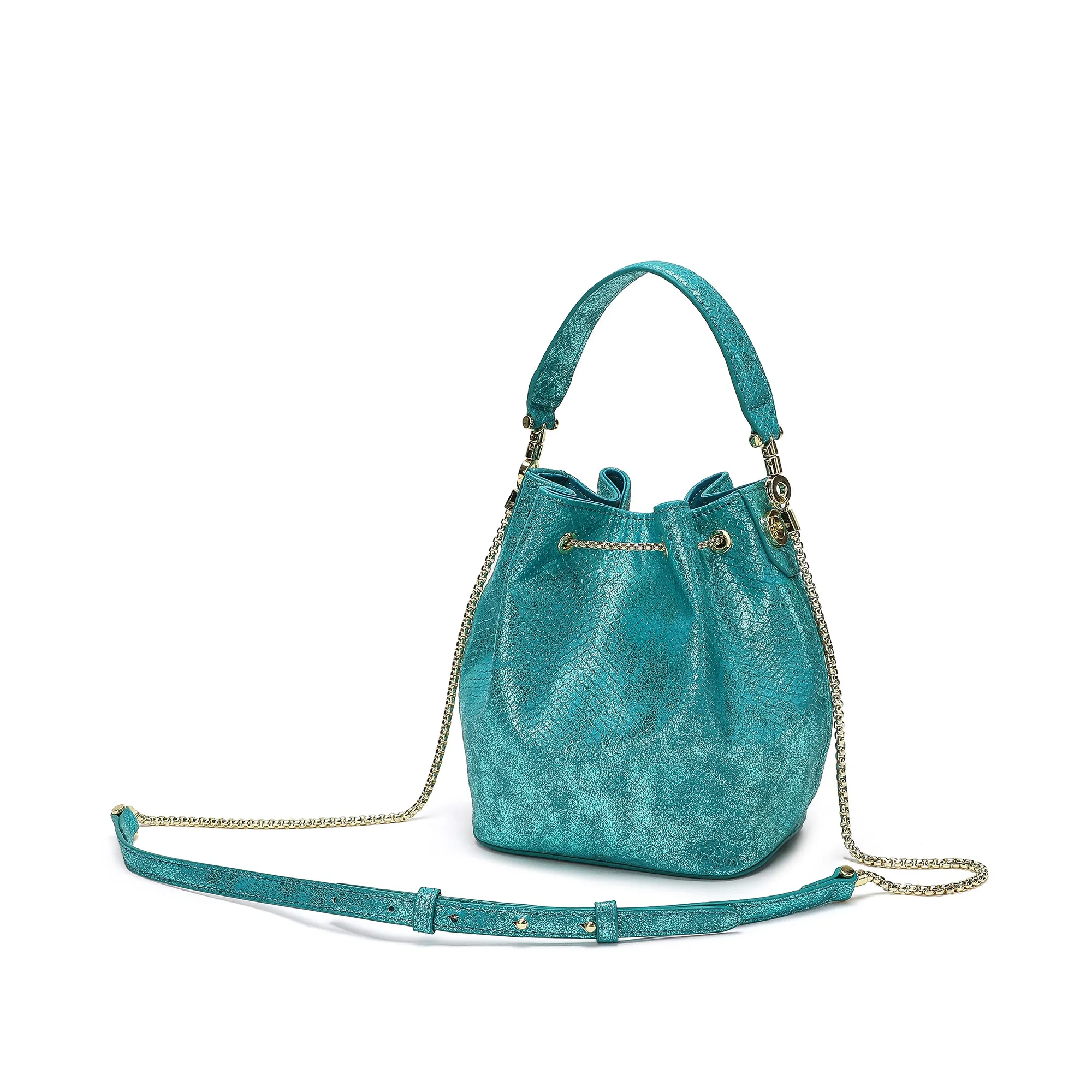 Tiffany & Fred Snake Pattern Leather Drawstring/ Shoulder Bag