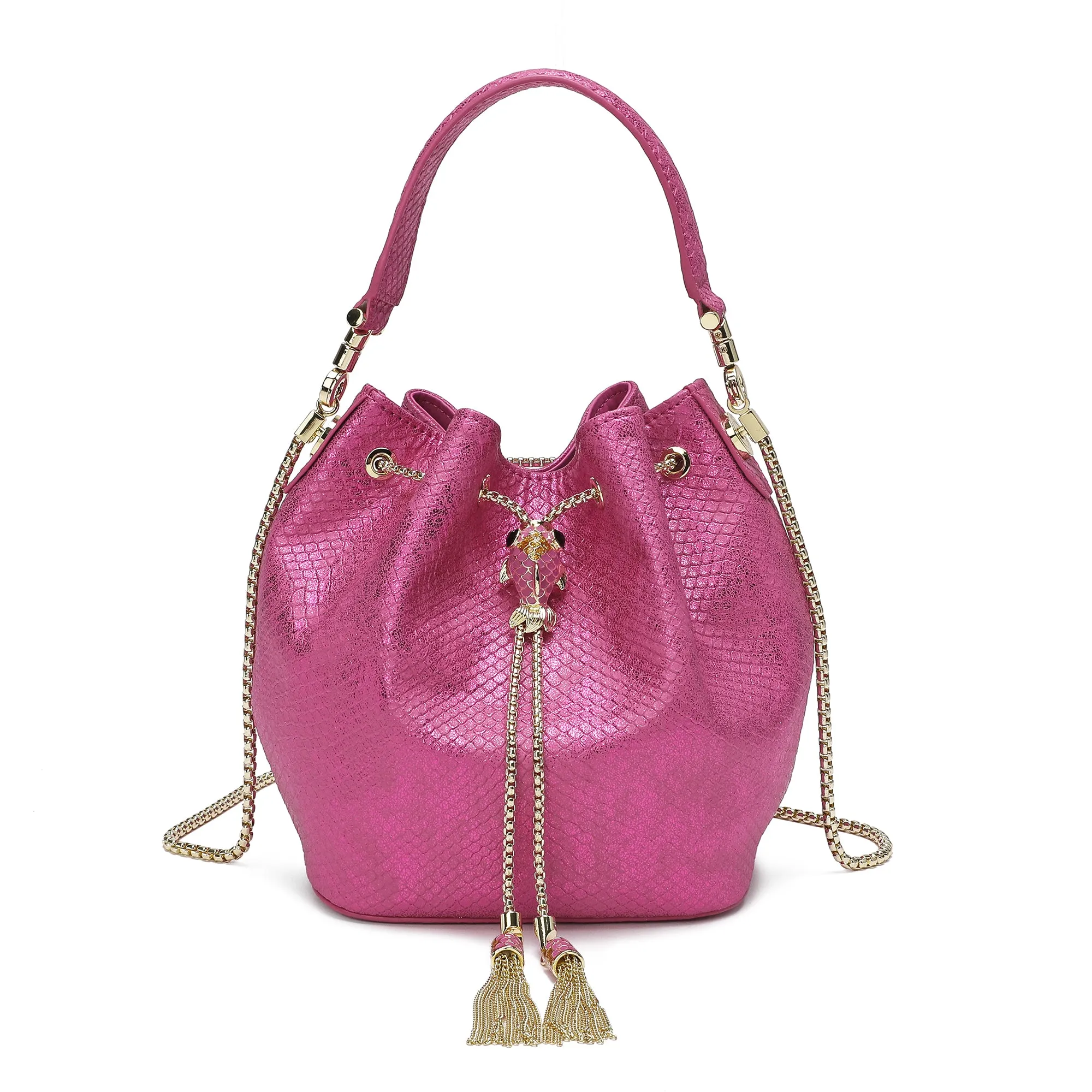 Tiffany & Fred Snake Pattern Leather Drawstring/ Shoulder Bag