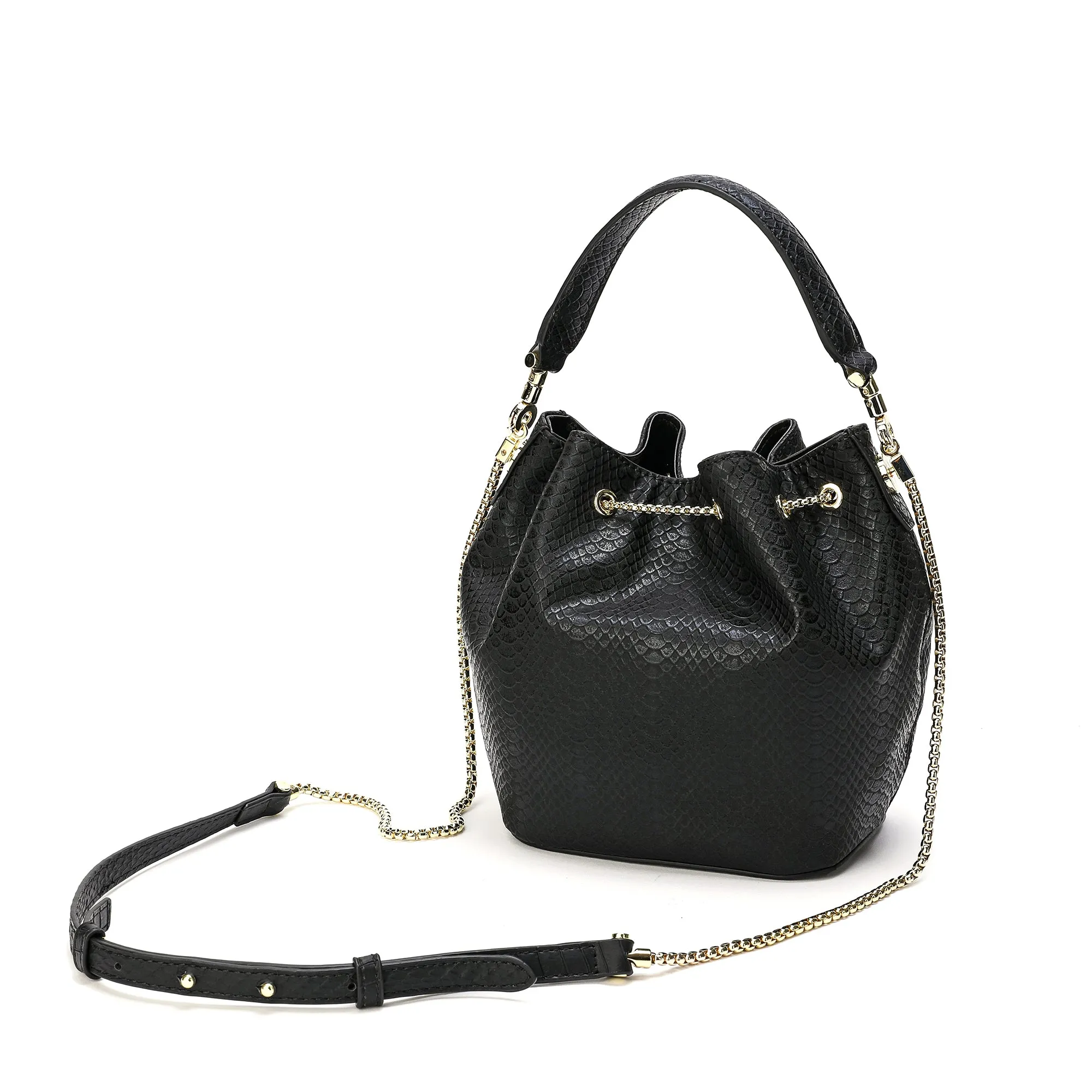 Tiffany & Fred Snake Pattern Leather Drawstring/ Shoulder Bag