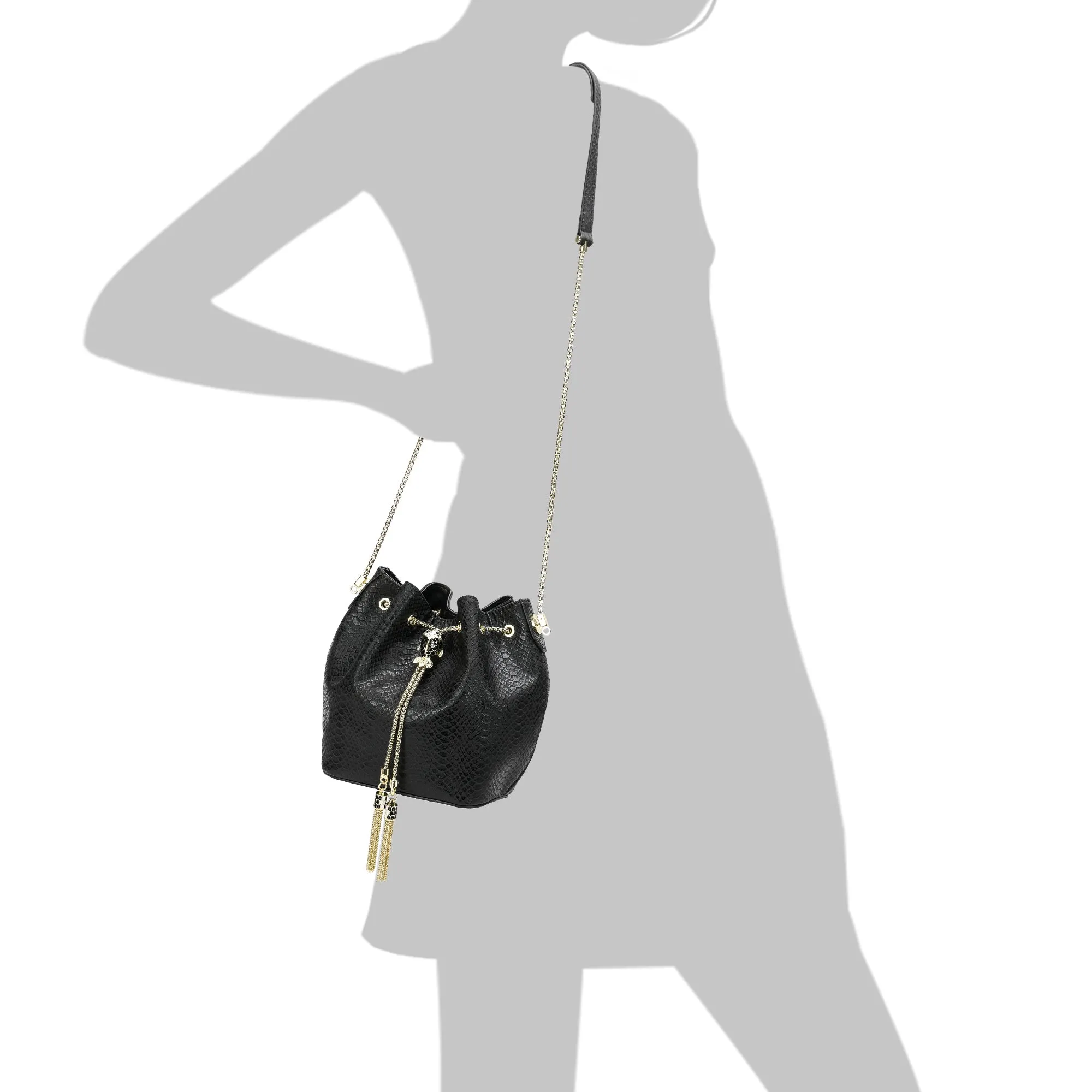 Tiffany & Fred Snake Pattern Leather Drawstring/ Shoulder Bag