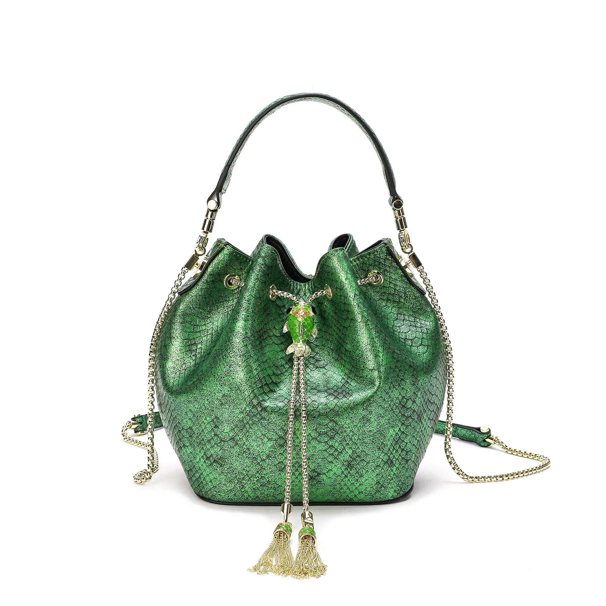 Tiffany & Fred Snake Pattern Leather Drawstring/ Shoulder Bag