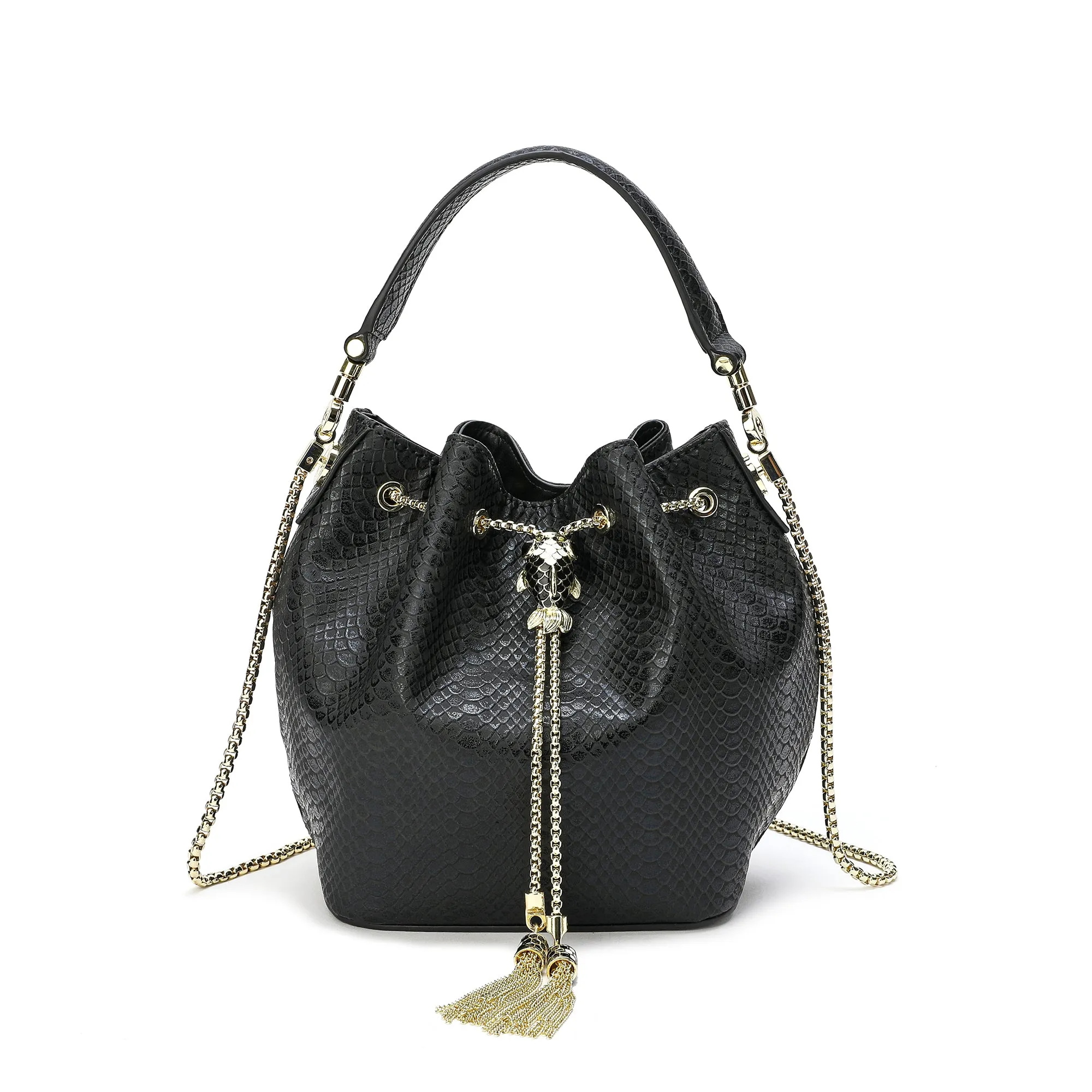 Tiffany & Fred Snake Pattern Leather Drawstring/ Shoulder Bag