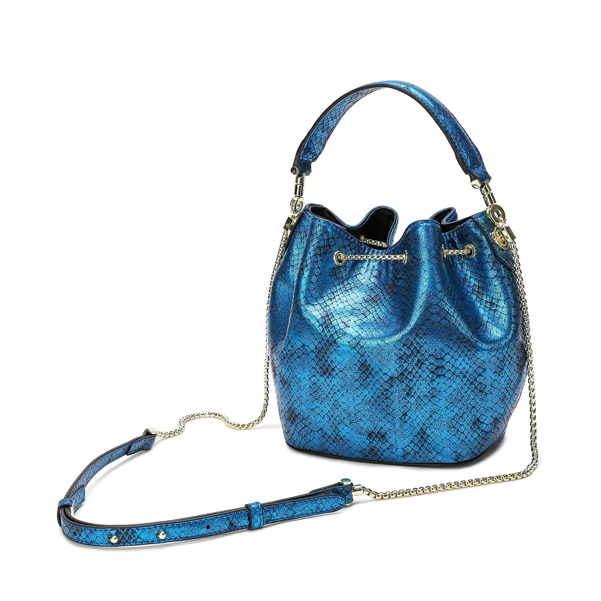 Tiffany & Fred Snake Pattern Leather Drawstring/ Shoulder Bag