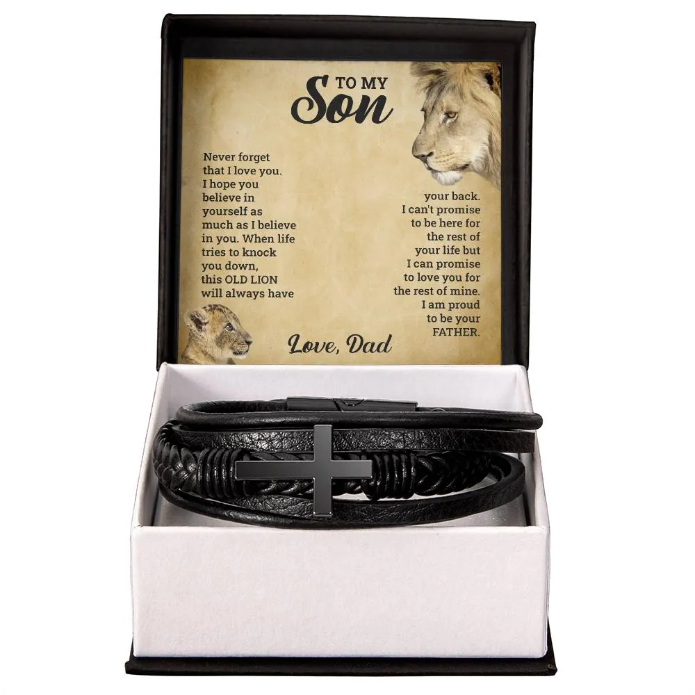 To My Son l Men's Cross Leather Bracelet
