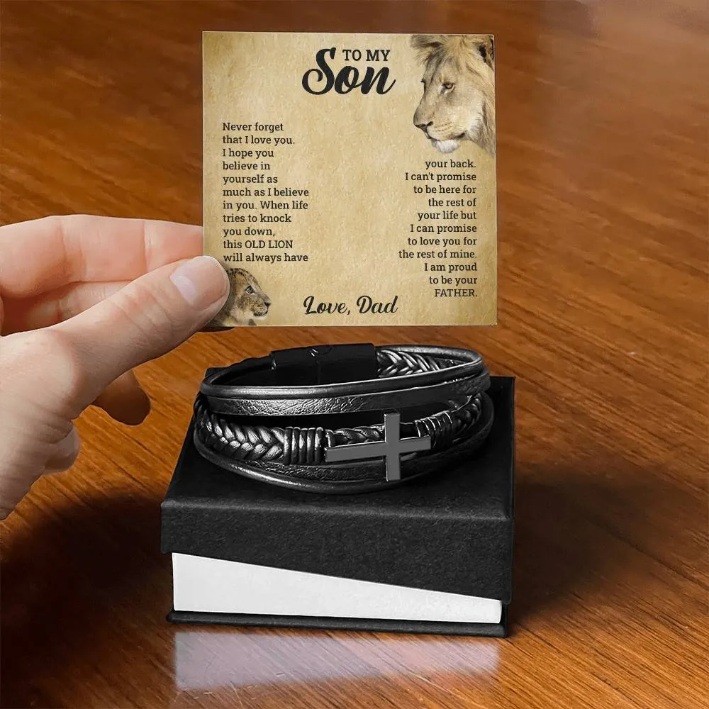 To My Son l Men's Cross Leather Bracelet
