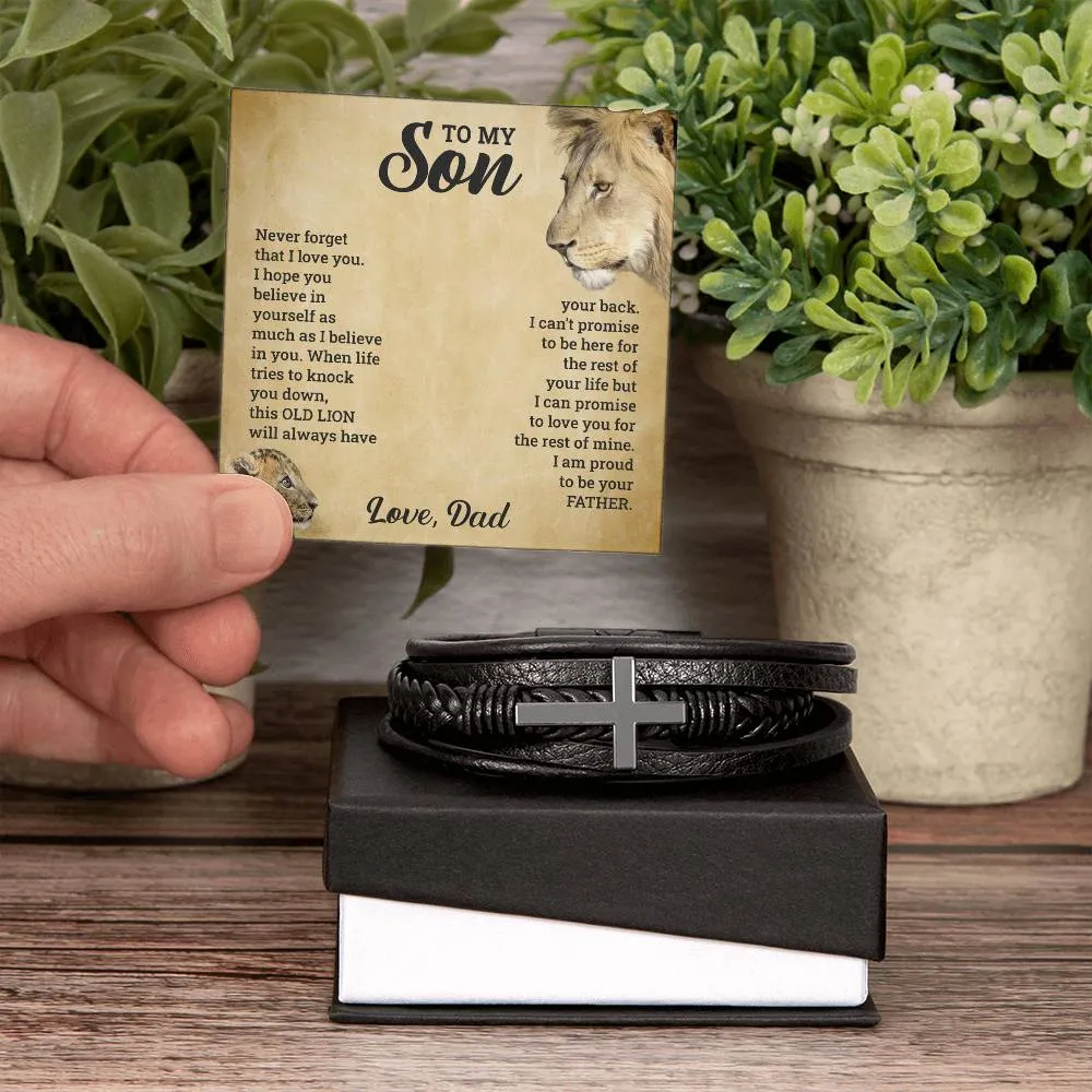 To My Son l Men's Cross Leather Bracelet