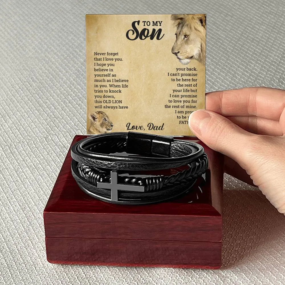 To My Son l Men's Cross Leather Bracelet