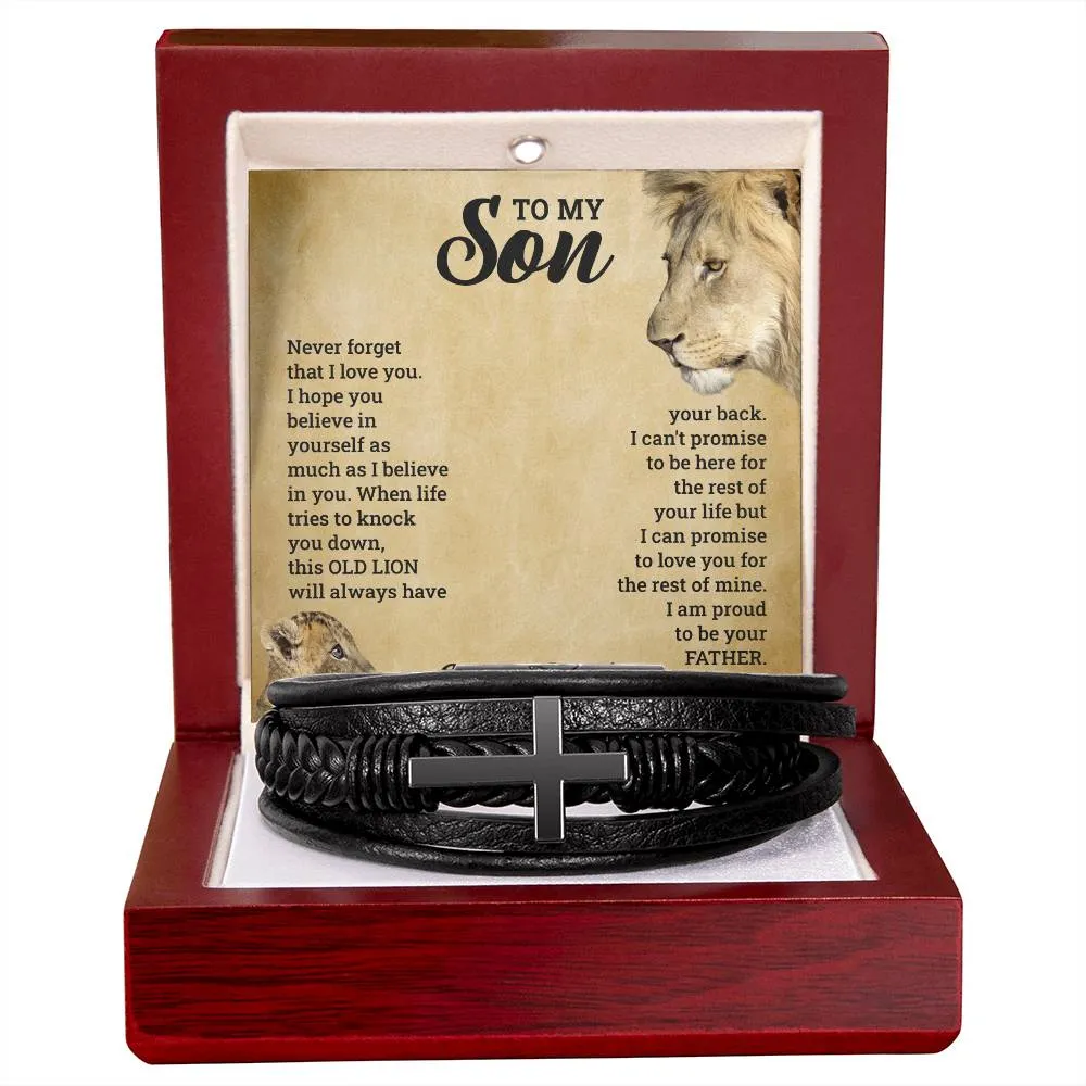 To My Son l Men's Cross Leather Bracelet