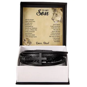 To My Son l Men's Cross Leather Bracelet