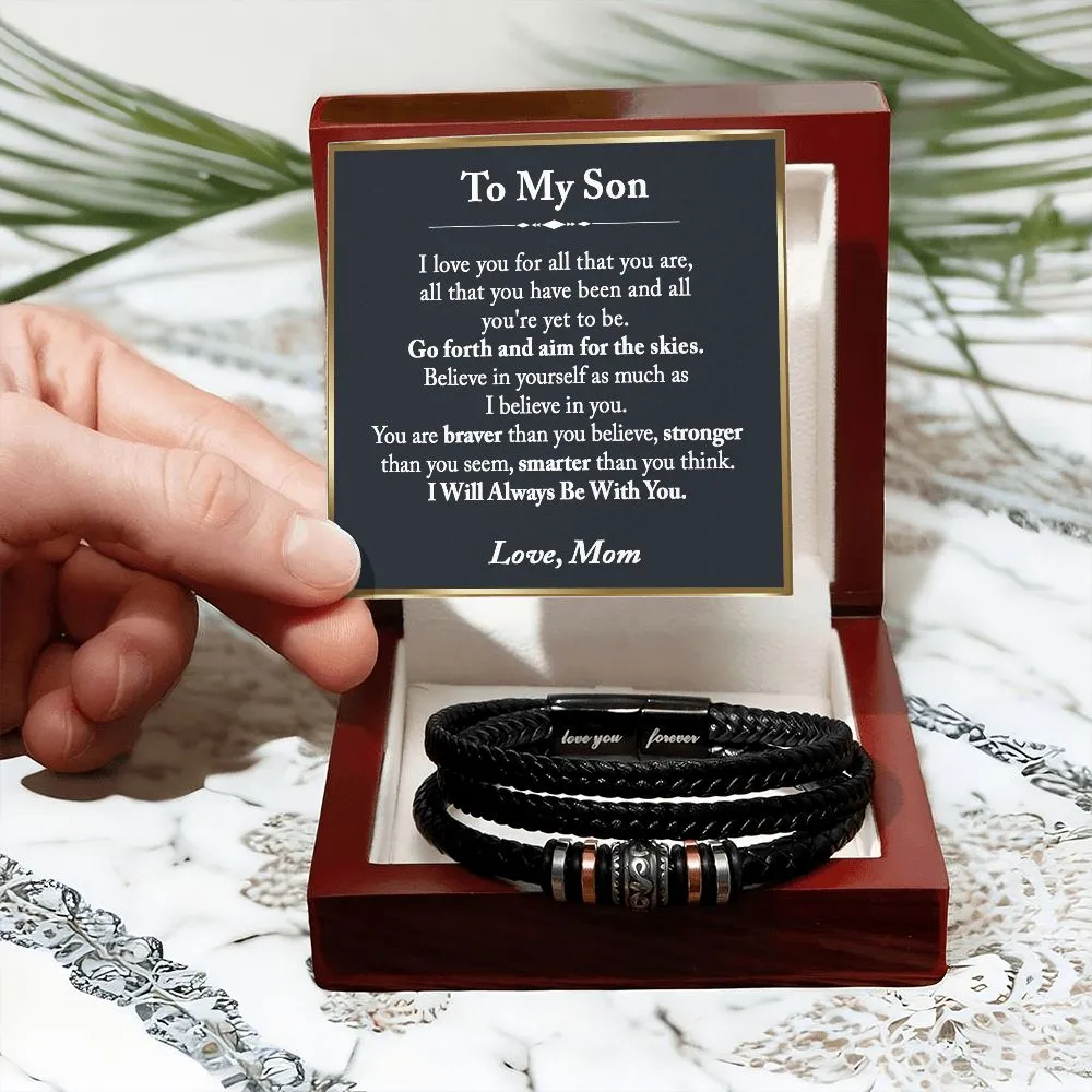 To My Son Leather Bracelet from Mom, Son Gift from Mom, Son Graduation Gift