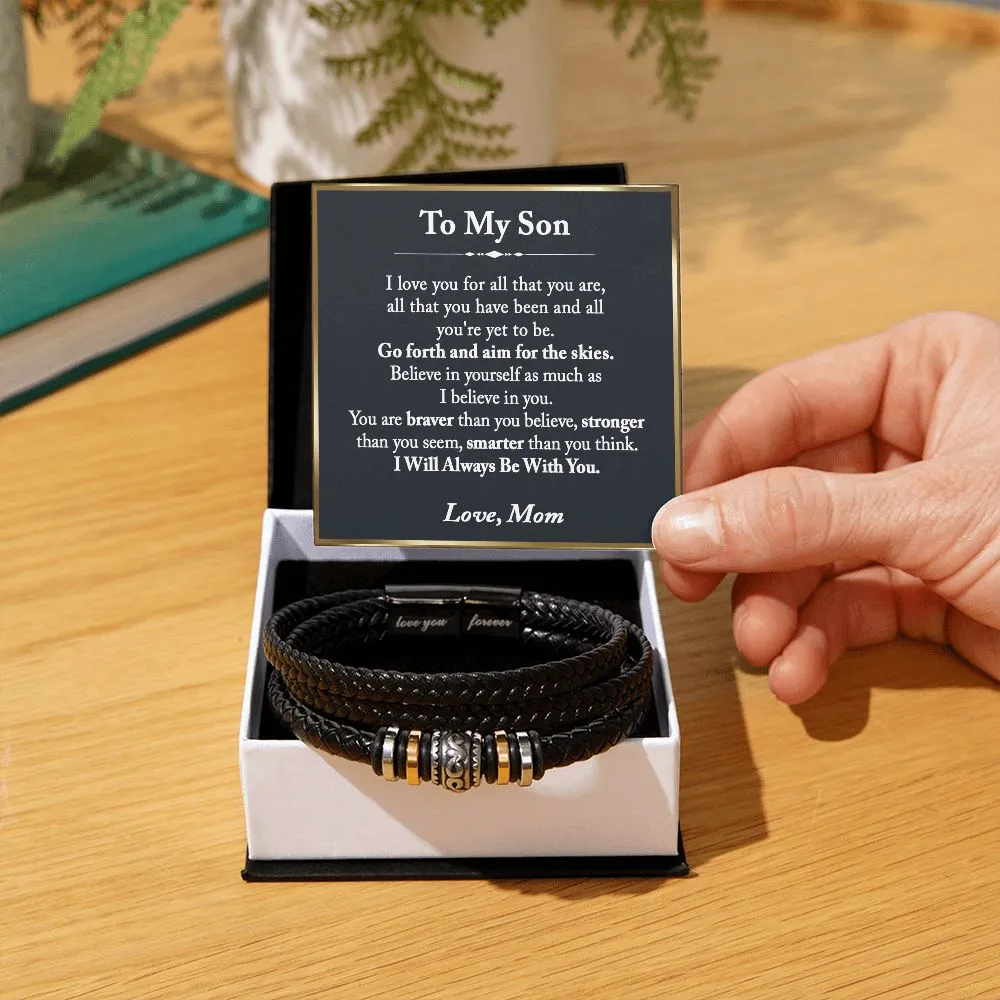 To My Son Leather Bracelet from Mom, Son Gift from Mom, Son Graduation Gift