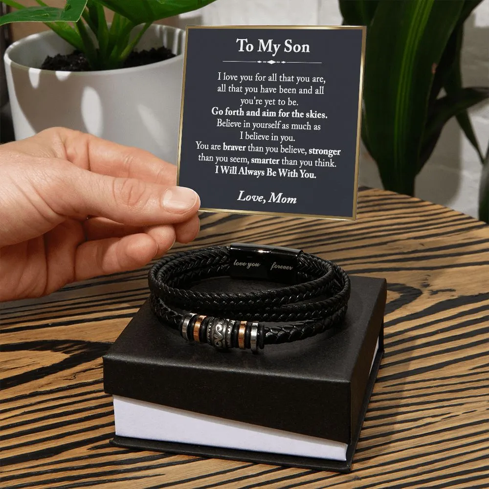 To My Son Leather Bracelet from Mom, Son Gift from Mom, Son Graduation Gift
