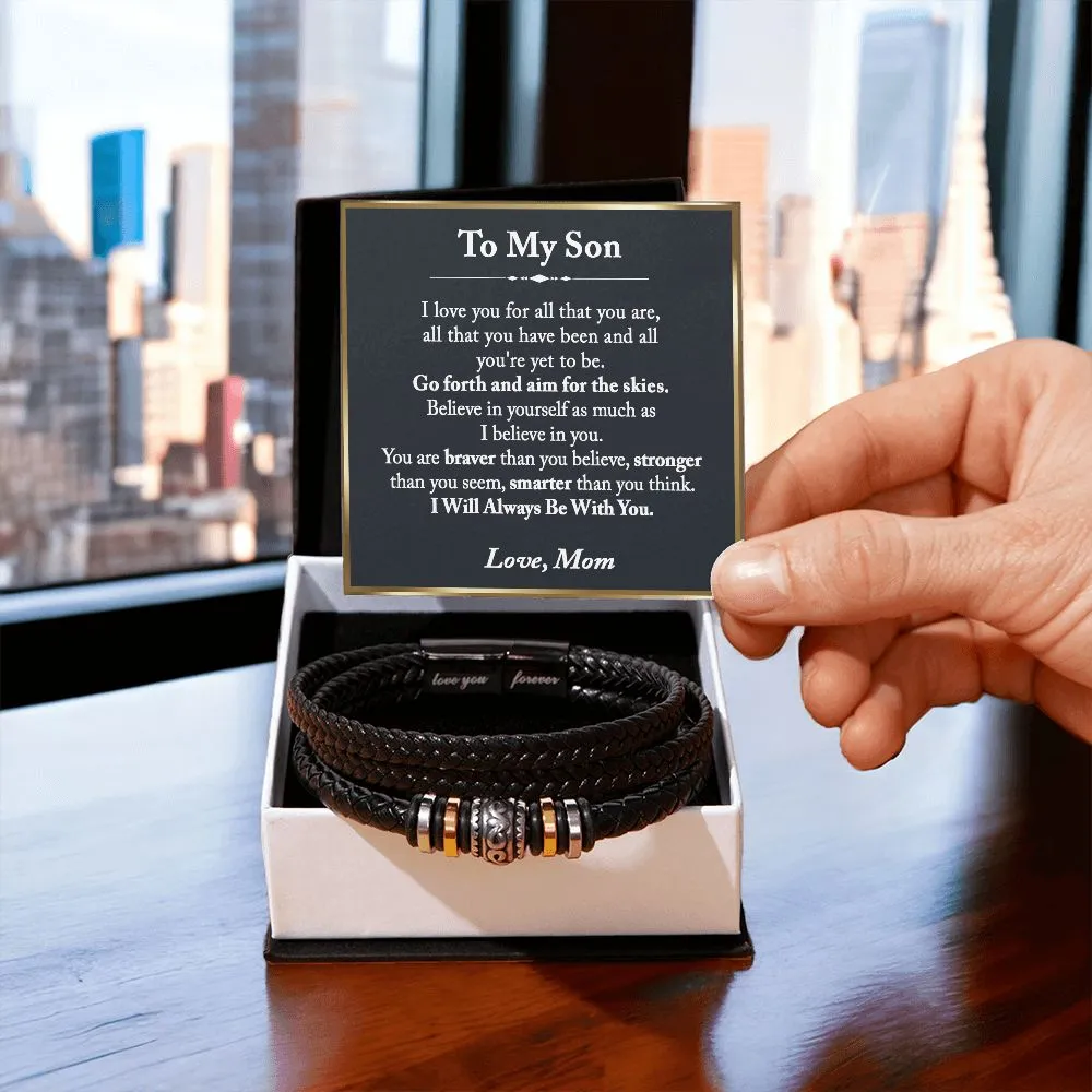 To My Son Leather Bracelet from Mom, Son Gift from Mom, Son Graduation Gift