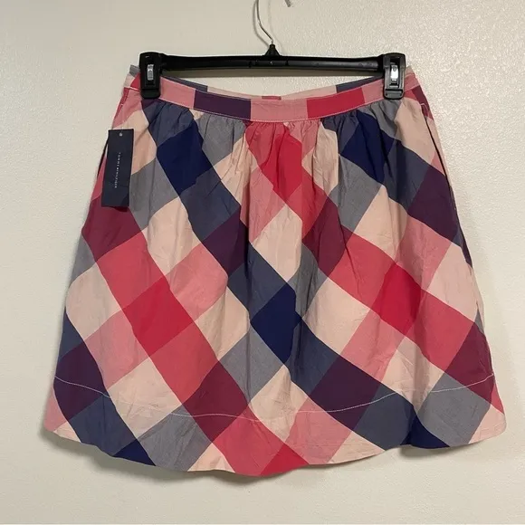 Tommy Hilfiger Plaid A Line Button Skirt Patriot Blue June Size 6 NWT