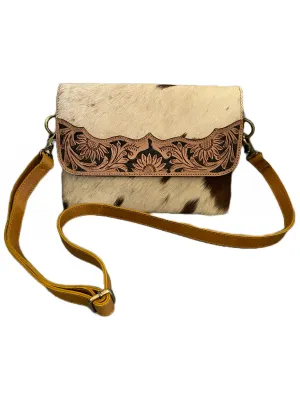 Tooled Leather & Cowhide Shoulder Bag