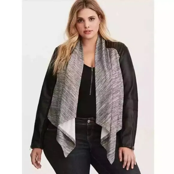 Torrid Heather Gray and Black Mixed media Faux Leather Moto Jacket 3x