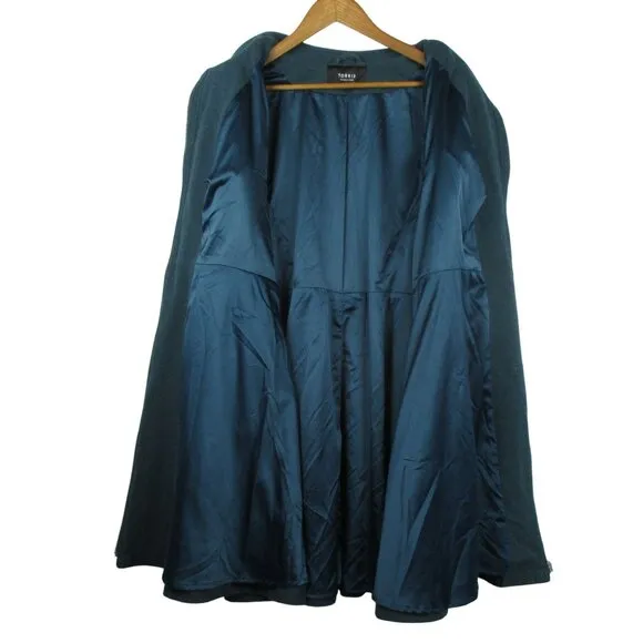 Torrid Military Tweed Coat Faux Leather Sleeves Women's 3 3X Teal Front Zip