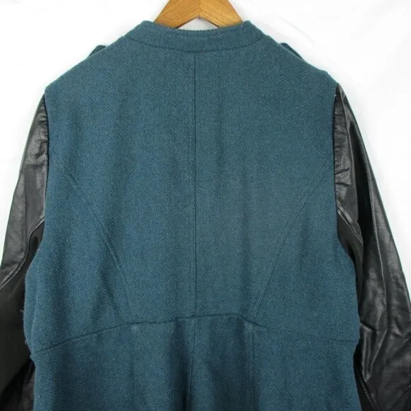 Torrid Military Tweed Coat Faux Leather Sleeves Women's 3 3X Teal Front Zip