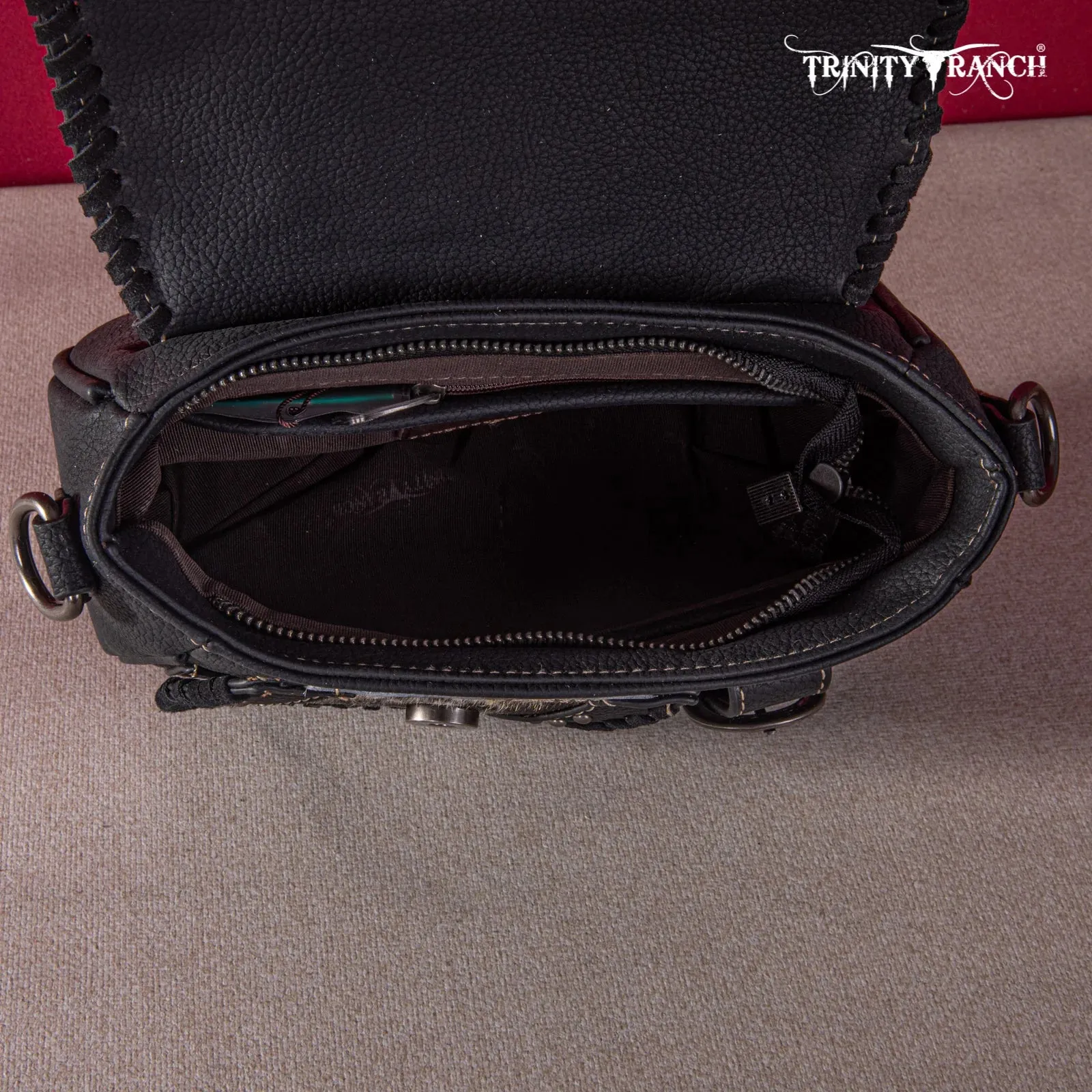 Trinity Ranch Hair-On Cowhide Saddle Shape Collection Crossbody/Satchel - Black
