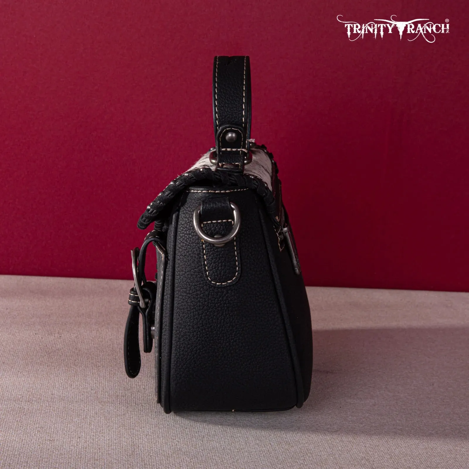 Trinity Ranch Hair-On Cowhide Saddle Shape Collection Crossbody/Satchel - Black