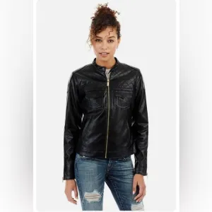 True Religion Quilted Moto Vegan Leather Jacket Size Medium‎ Black