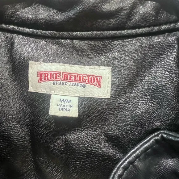True Religion Quilted Moto Vegan Leather Jacket Size Medium‎ Black