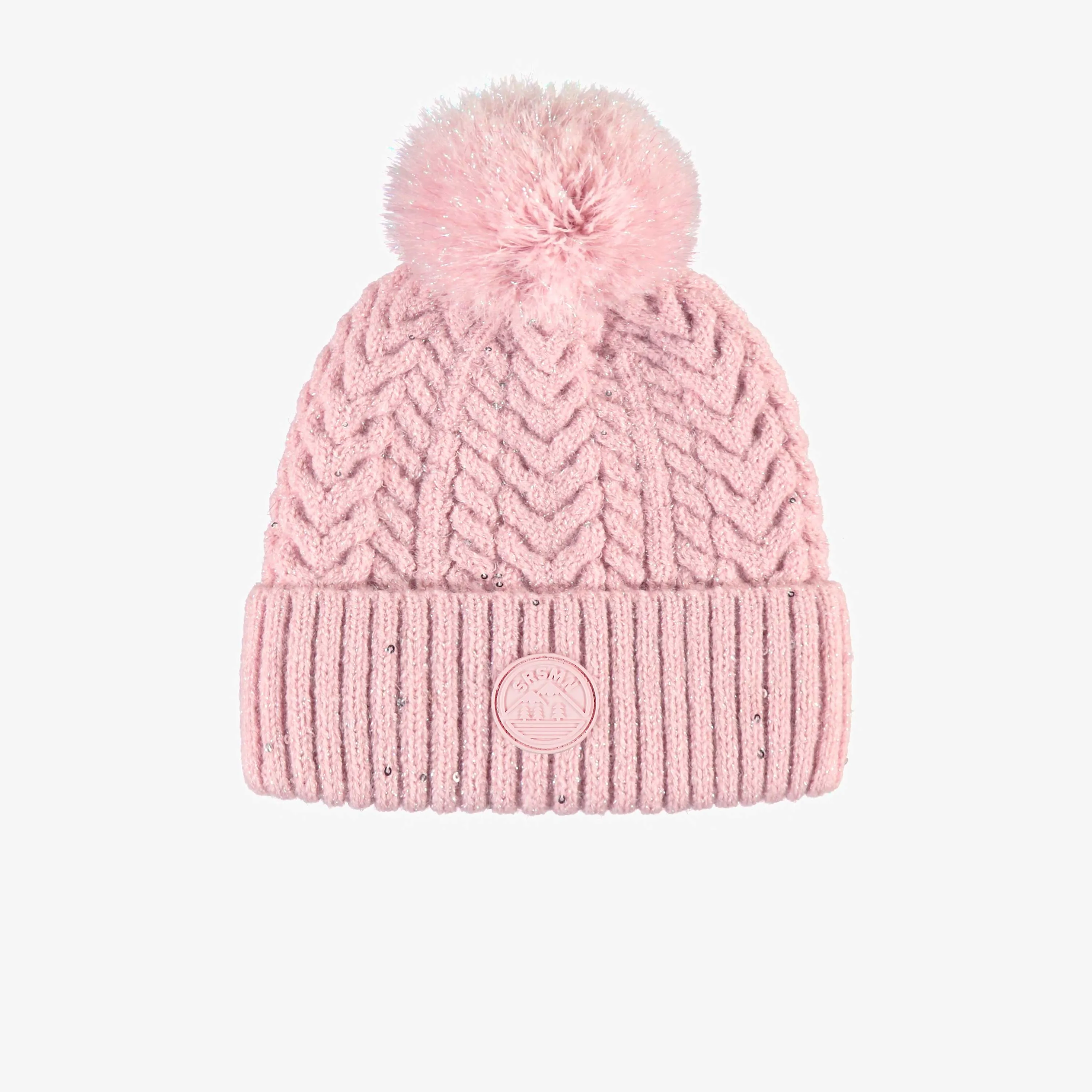 Tuque en tricot rose avec pompon, bébé || Pink knitted toque with a pompom, baby
