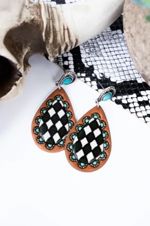 Turquosie Teardrop Faux Leather Silvertone Earrings