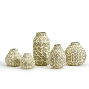 Two's Company Green Ceramic Embossed Cane Webbing Pattern Vase