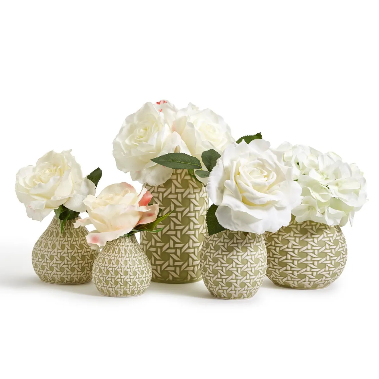 Two's Company Green Ceramic Embossed Cane Webbing Pattern Vase