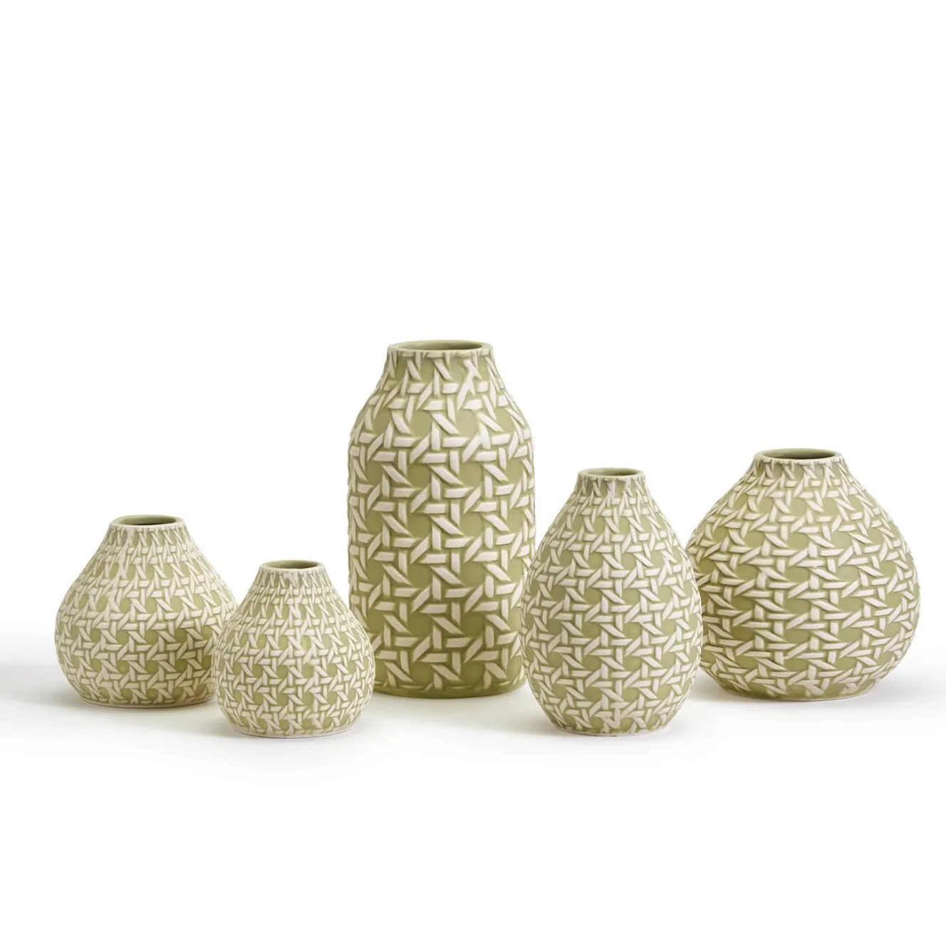 Two's Company Green Ceramic Embossed Cane Webbing Pattern Vase